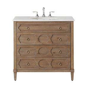 BRADFORD 36"W BATH VANITY IN RECLAIMED GRAY WITH MARBLE VANITY TOP IN WHITE WITH WHITE BASIN