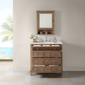 BRADFORD 36"W BATH VANITY IN RECLAIMED GRAY WITH MARBLE VANITY TOP IN WHITE WITH WHITE BASIN