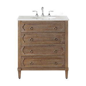 BRADFORD 31" BATH VANITY IN RECLAIMED GRAY WITH WHITE MARBLE TOP AND WHITE BASIN