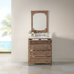 BRADFORD 31" BATH VANITY IN RECLAIMED GRAY WITH WHITE MARBLE TOP AND WHITE BASIN