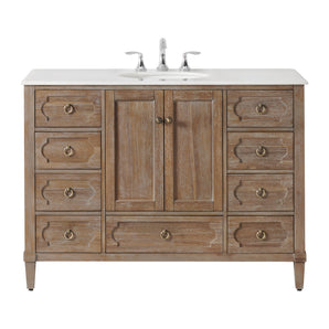 BRADFORD 48"W BATH VANITY IN RECLAIMED GRAY WITH WHITE MARBLE TOP AND WHITE BASIN