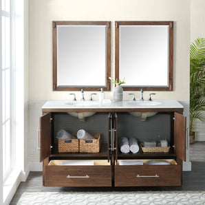 EXTER 62"W Double Bathroom Vanity with Marble Top