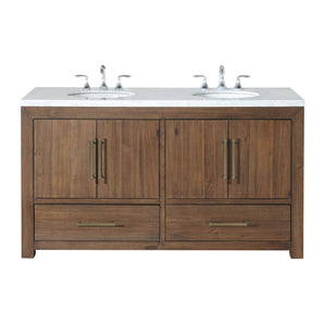 LANCASTER 62" W DOUBLE SINKS WITH WHITE NATURAL MARBLE TOP