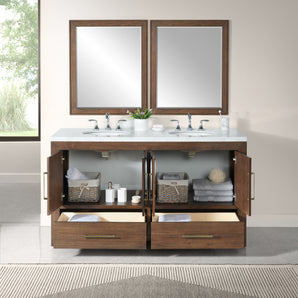 EXTER 62"W Double Bathroom Vanity with Marble Top