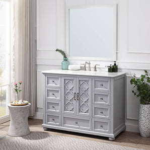 ALI 48''W FREE STANDING GRAY BATHROOM VANITY WITH WHITE NATURAL MARBLE TOP