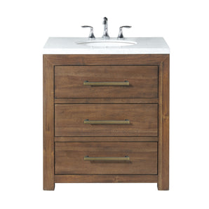 LANCASTER 31"W SINGLE BASIN BATH VANITY IN WALNUT WITH WHITE NATURAL MARBLE TOP