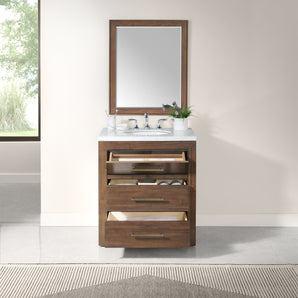 LANCASTER 31"W SINGLE BASIN BATH VANITY IN WALNUT WITH WHITE NATURAL MARBLE TOP