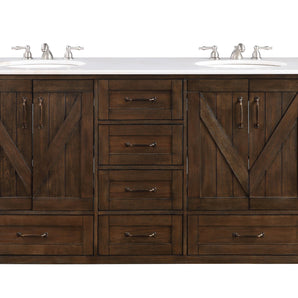 Daryal 62"W x 22"D Bath Vanity in Brushed Brown with White Marble Vanity Top and White Basin