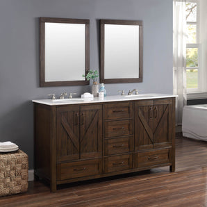 Daryal 62"W x 22"D Bath Vanity in Brushed Brown with White Marble Vanity Top and White Basin