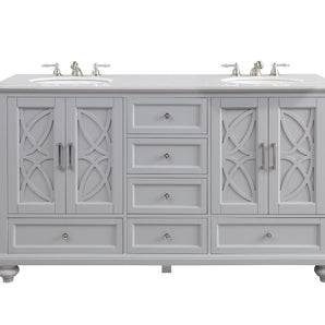 Toulouse 62 in. W x 22 in. D Bath Vanity in Gray  with Marble Vanity Top in White with White Basin