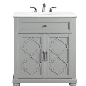 ALI 31"W GRAY BATHROOM WITH WHITE NATURAL MARBLE TOP